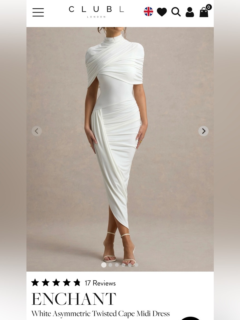Club L London ENCHANT White Asymmetric Twisted Cape Midi Dress